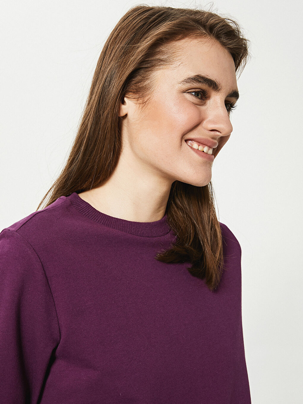 LCW Modest Crew Neck Cotton Women's Sweatshirt Tunic -S1DA08Z8-PMR