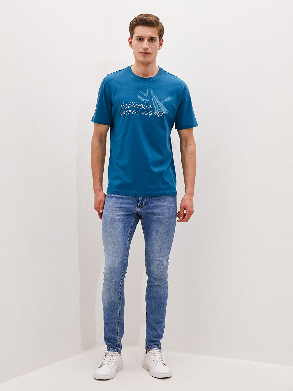 تيشيرت رجالي ياقة دائرية كم قصير مطبوع قطن ممشط-3