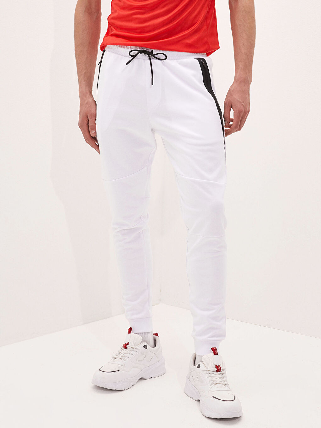 Beyaz Standart Kalıp Aktif Spor Jogger Erkek Eşofman Altı-3