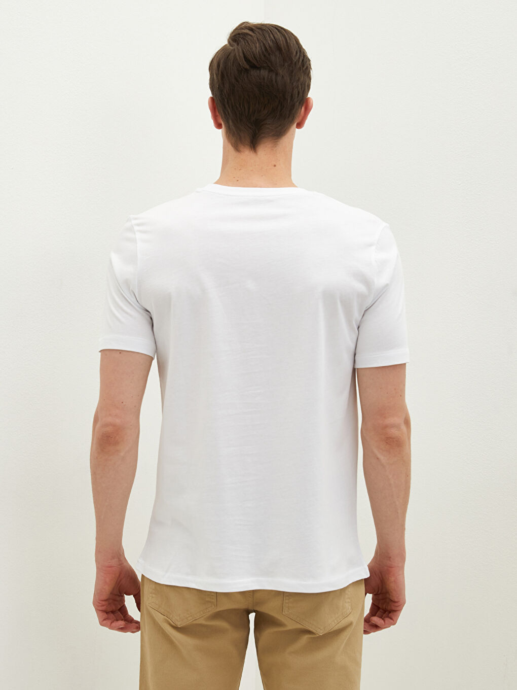 Beyaz Bisiklet Yaka Kısa Kollu Baskılı Penye Erkek Tişört-3