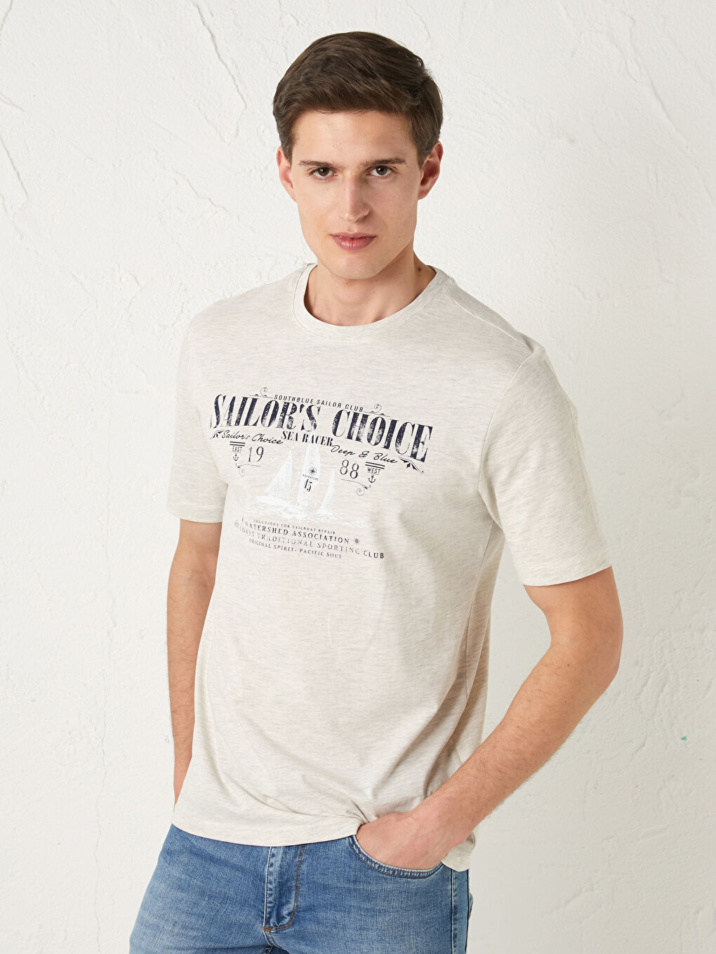 Crew Neck Short Sleeve Printed Combed Cotton Men's T-shirt