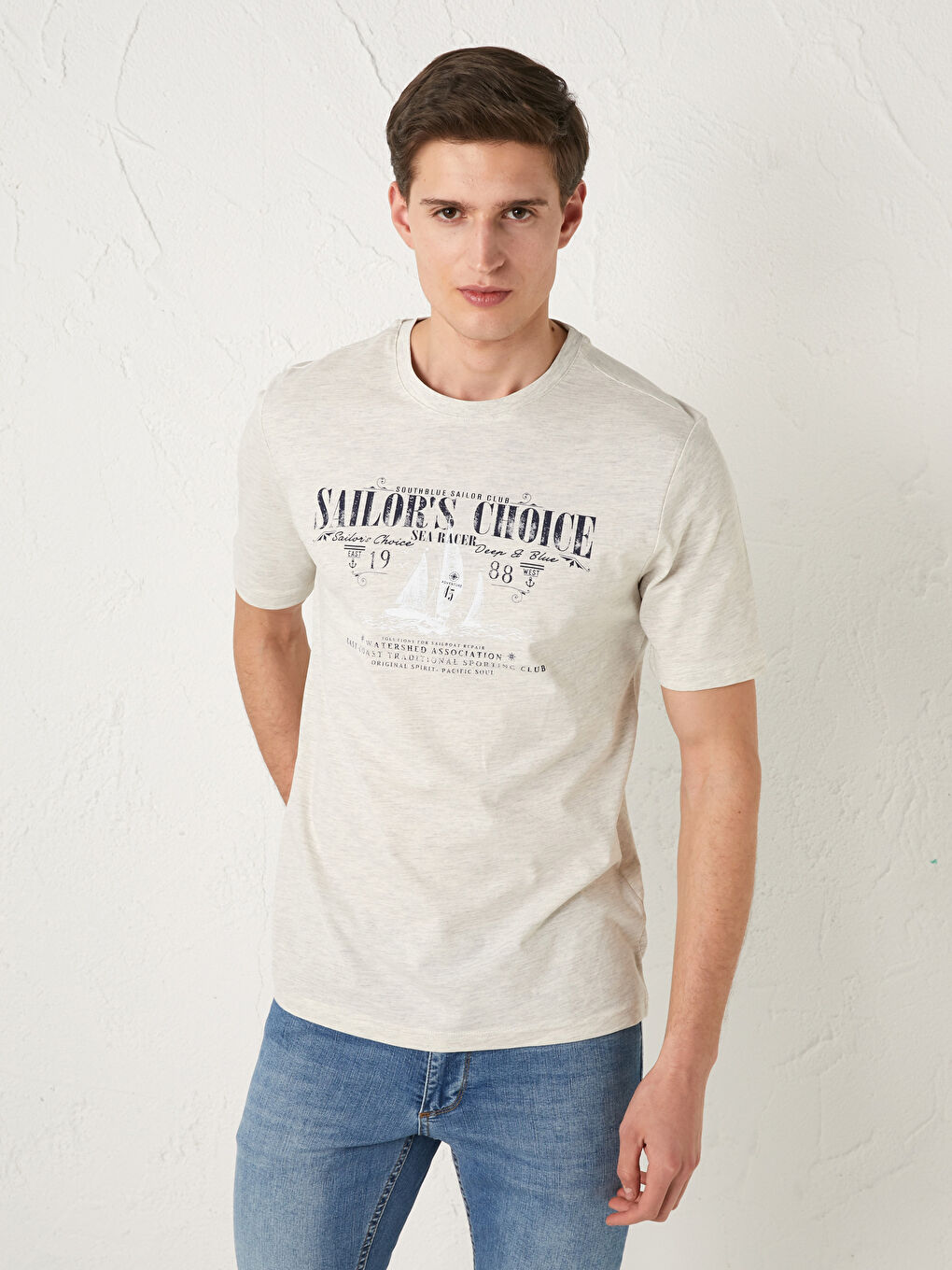 Crew Neck Short Sleeve Printed Combed Cotton Men's T-shirt-2