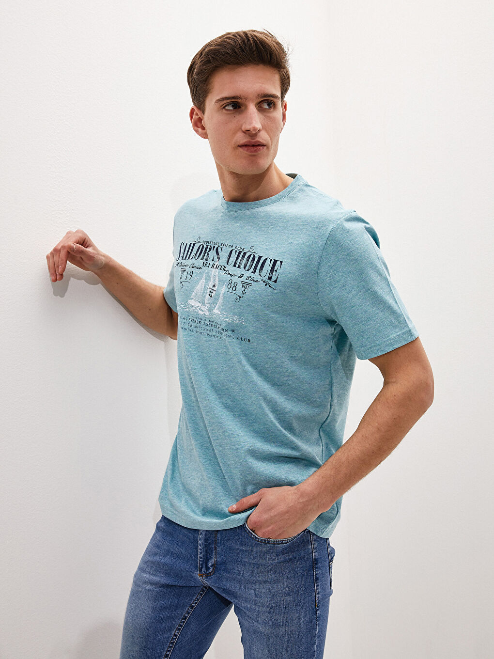 Crew Neck Short Sleeve Printed Combed Cotton Men's T-shirt