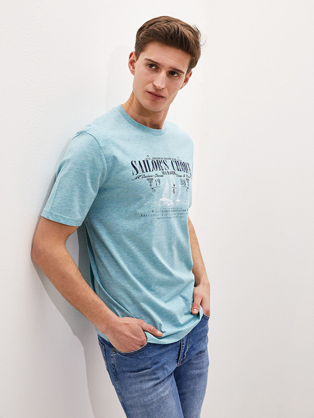 Crew Neck Short Sleeve Printed Combed Cotton Men's T-shirt-1