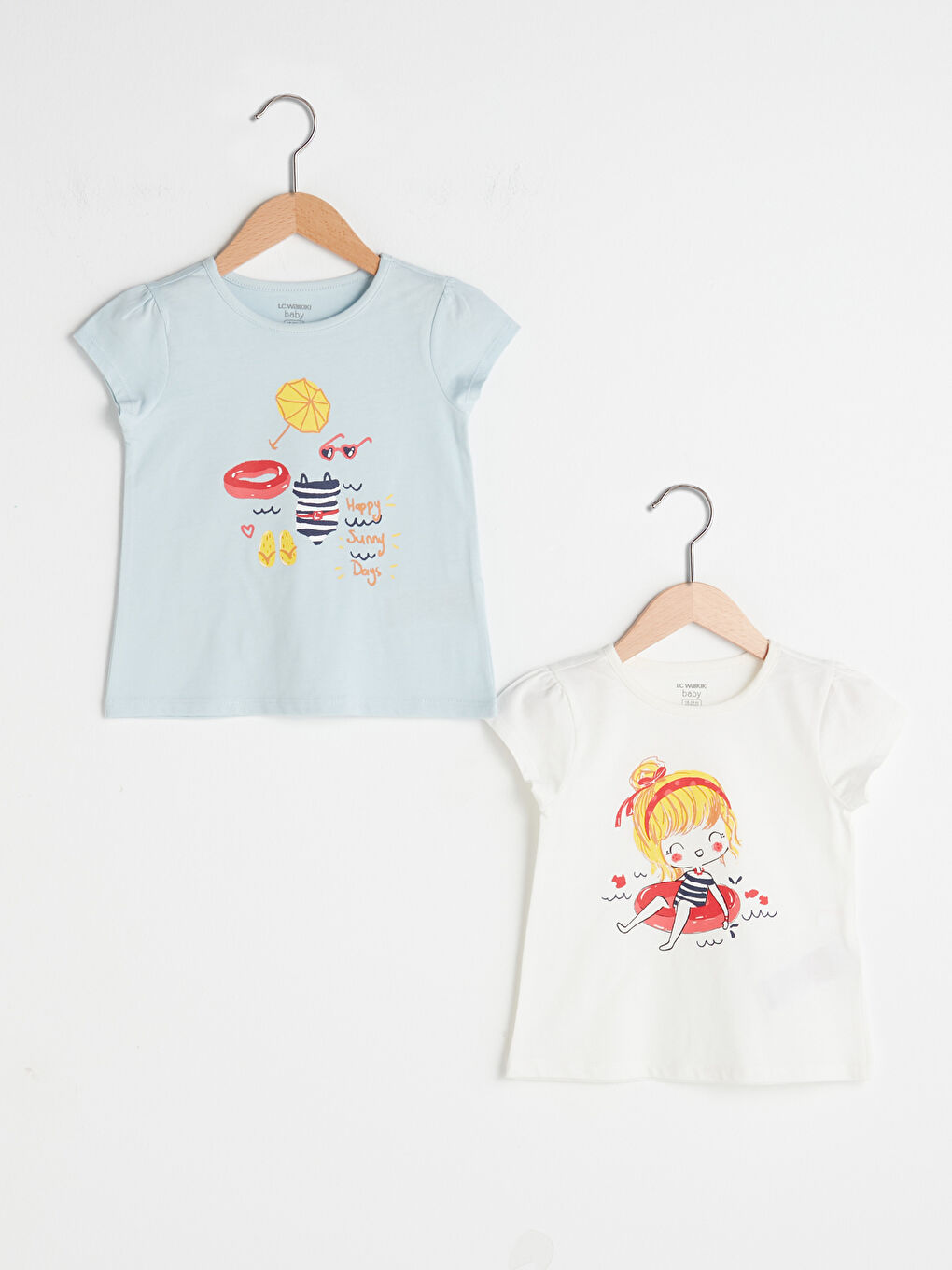 T-shirt Bébé Fille Col Rond Manches Courtes Imprimé Coton Lot de 2