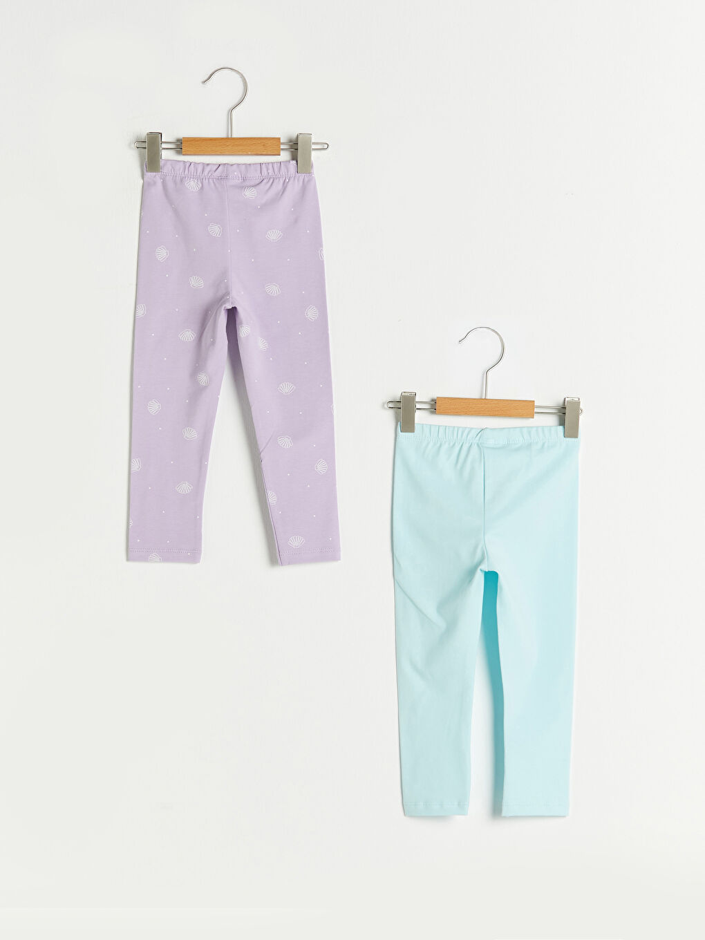 Mavi Beli Lastikli Baskılı Pamuklu Kız Bebek Uzun Tayt 2'li-1