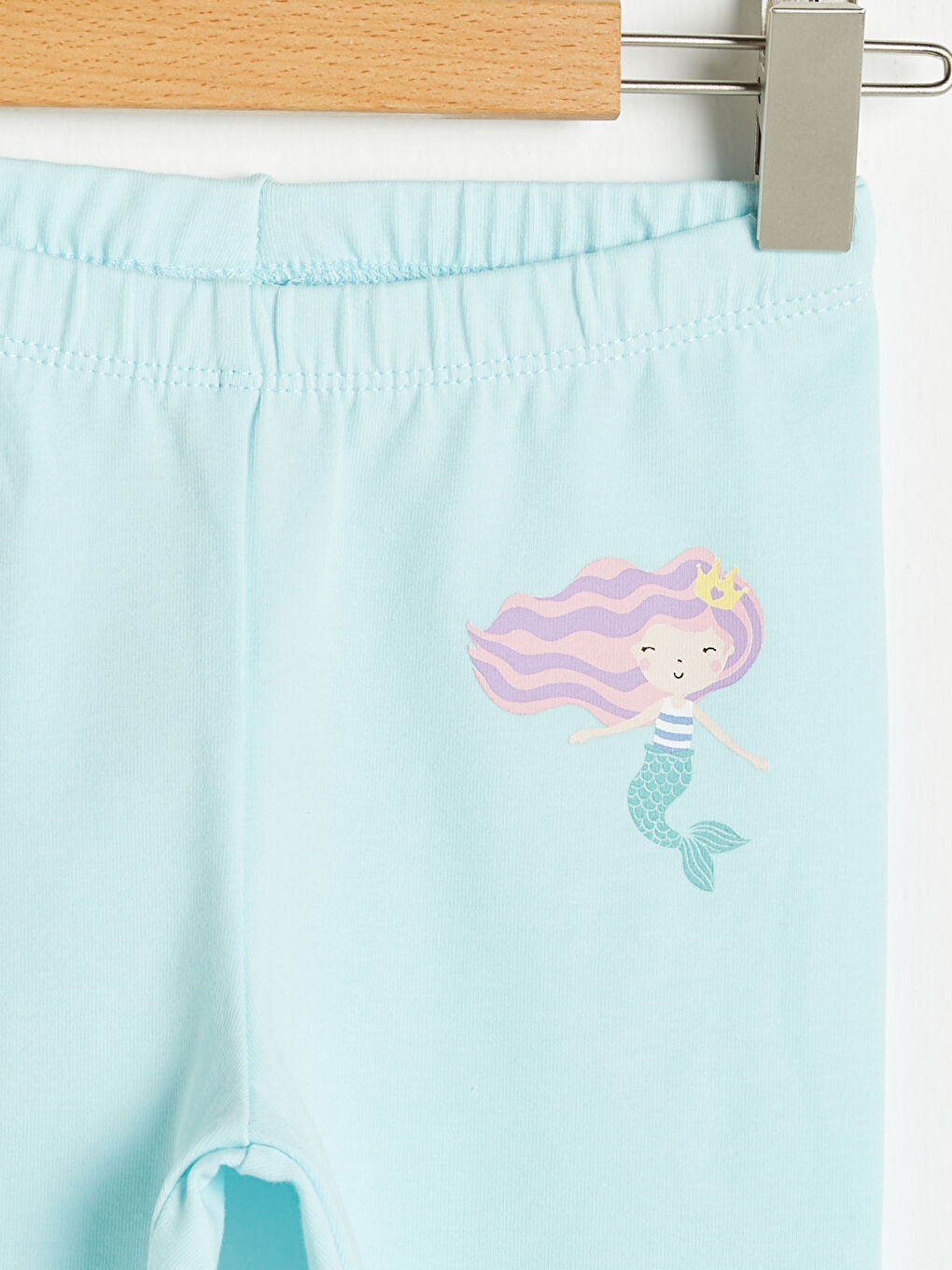 Mavi Beli Lastikli Baskılı Pamuklu Kız Bebek Uzun Tayt 2'li-2