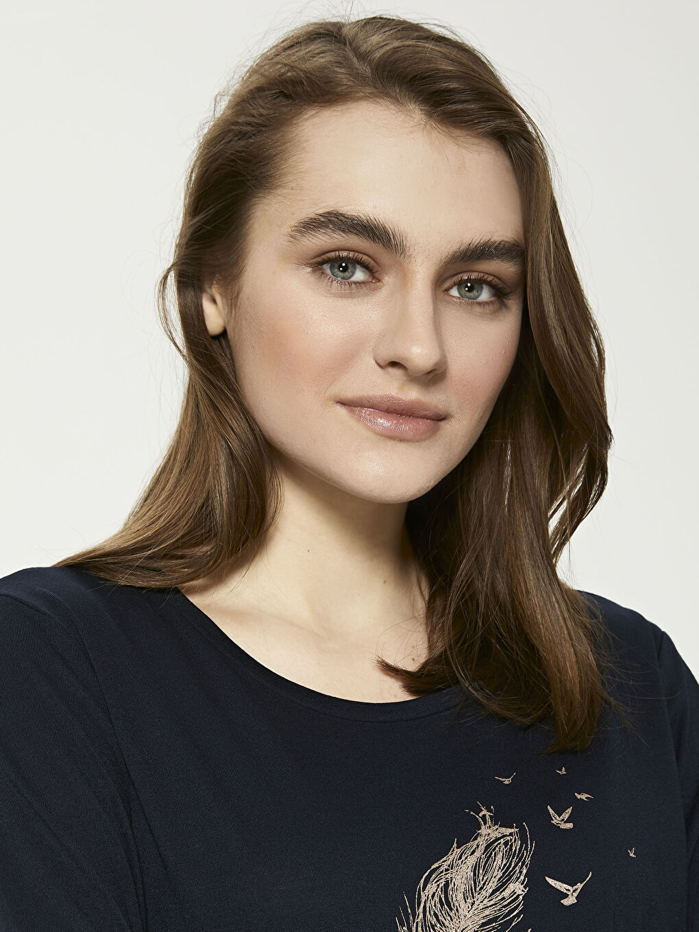 Crew Neck Printed Long Sleeve Women's T-Shirt-3