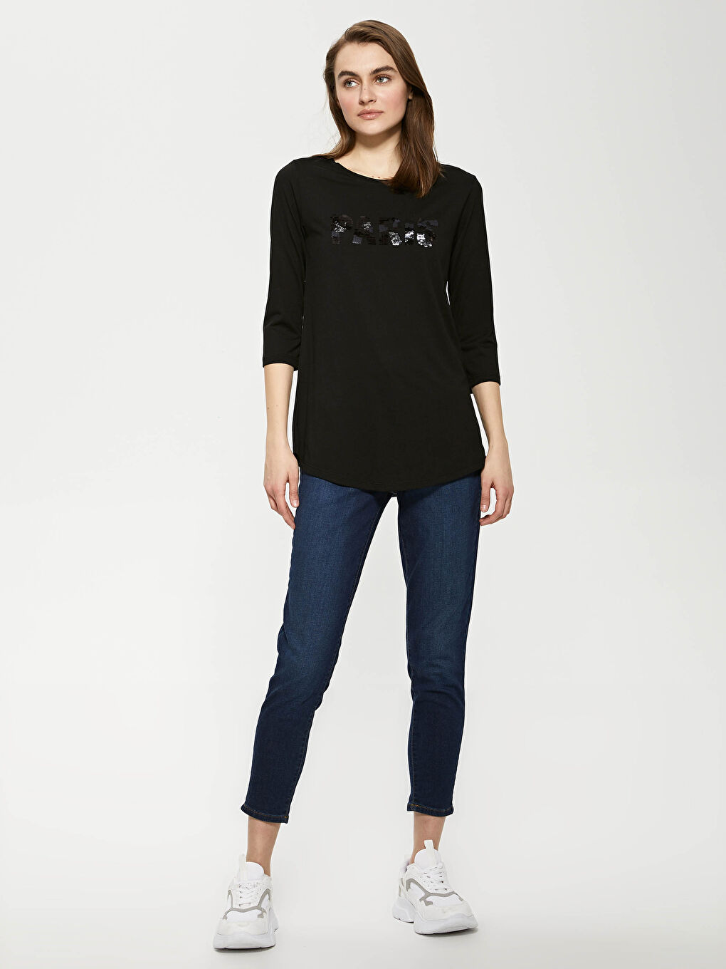 Crew Neck Sequin Embroidered Women's T-Shirt-2