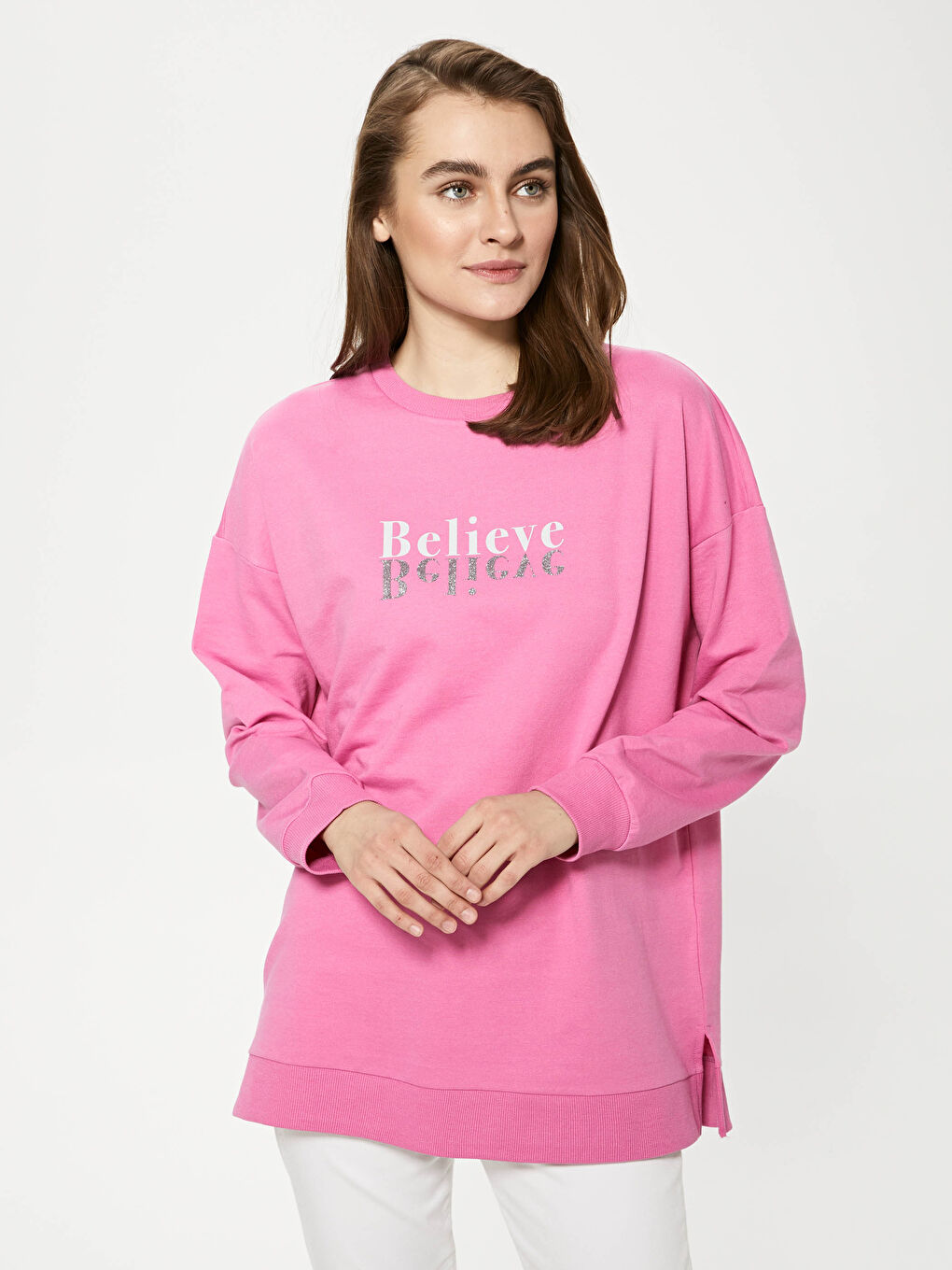 Crew Neck Printed Long Sleeve Women's Sweatshirt-1