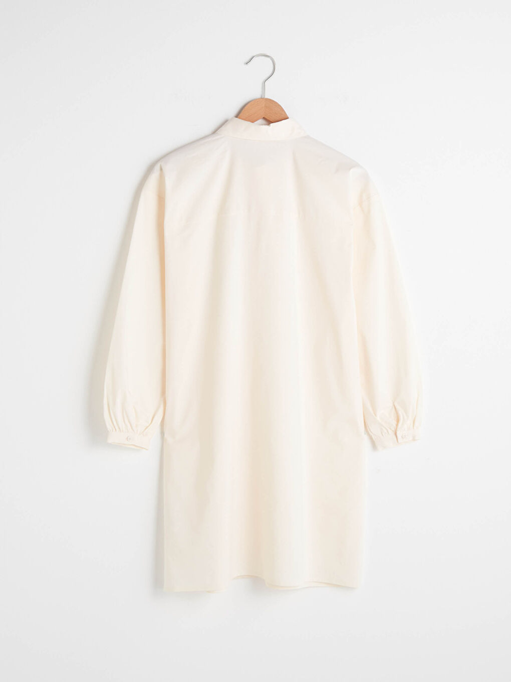 Bej Baskılı Uzun Kollu Oversize Poplin Kadın Gömlek Tunik-6