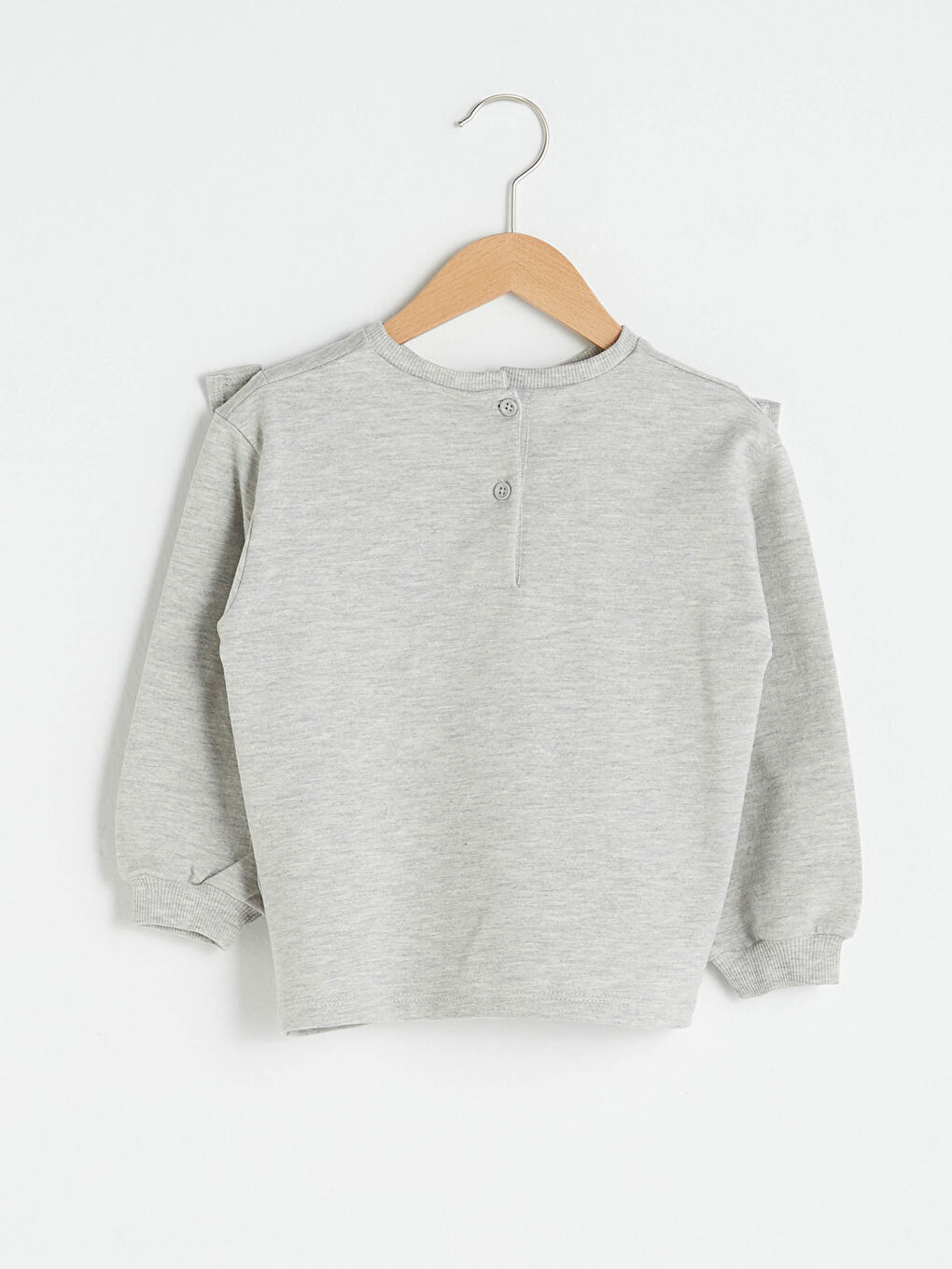 Gri Bisiklet Yaka Uzun Kollu Minnie Mouse Baskılı Kız Bebek Sweatshirt-1