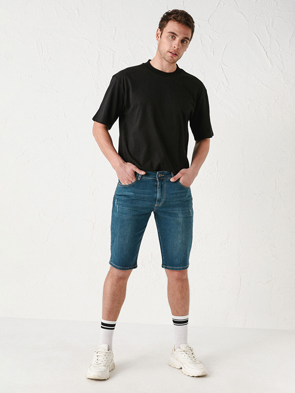 Yeşil Standart Kalıp Erkek Jean Şort-1