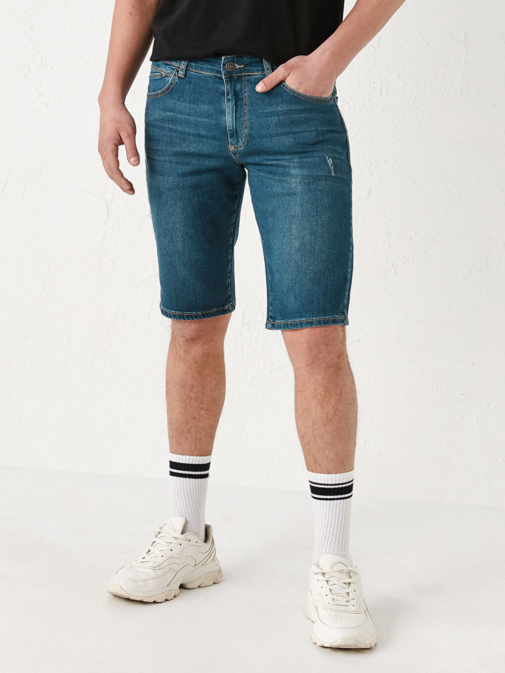 Yeşil Standart Kalıp Erkek Jean Şort-2