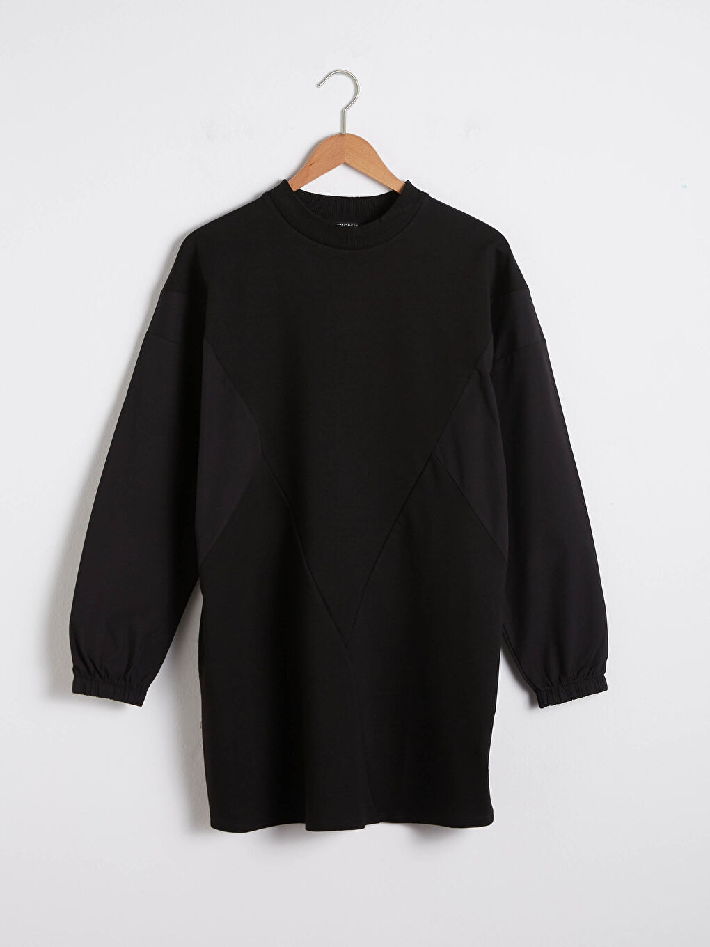 Siyah Bisiklet Yaka Oversize Kadın Sweatshirt Tunik-5