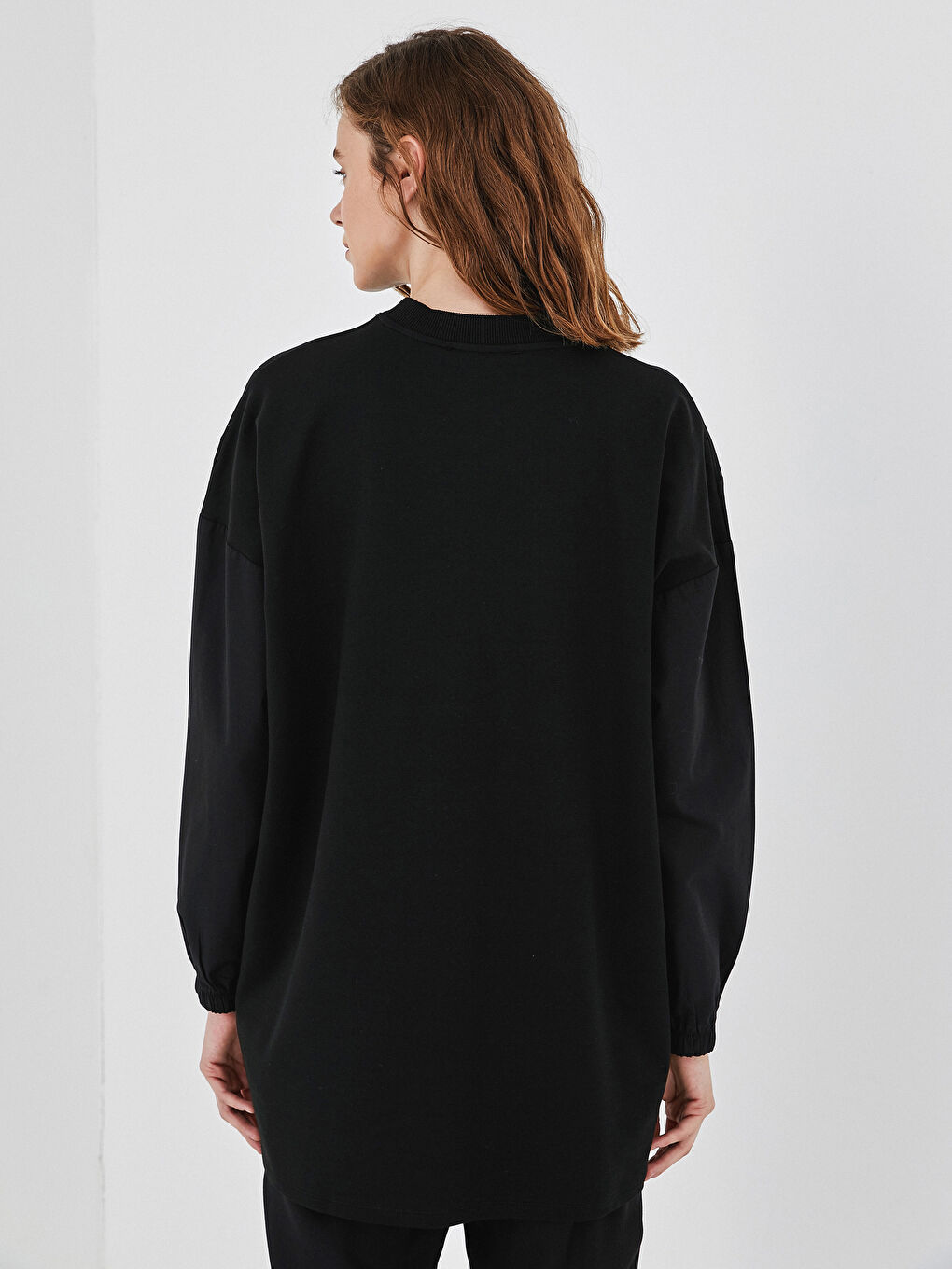 Siyah Bisiklet Yaka Oversize Kadın Sweatshirt Tunik-3