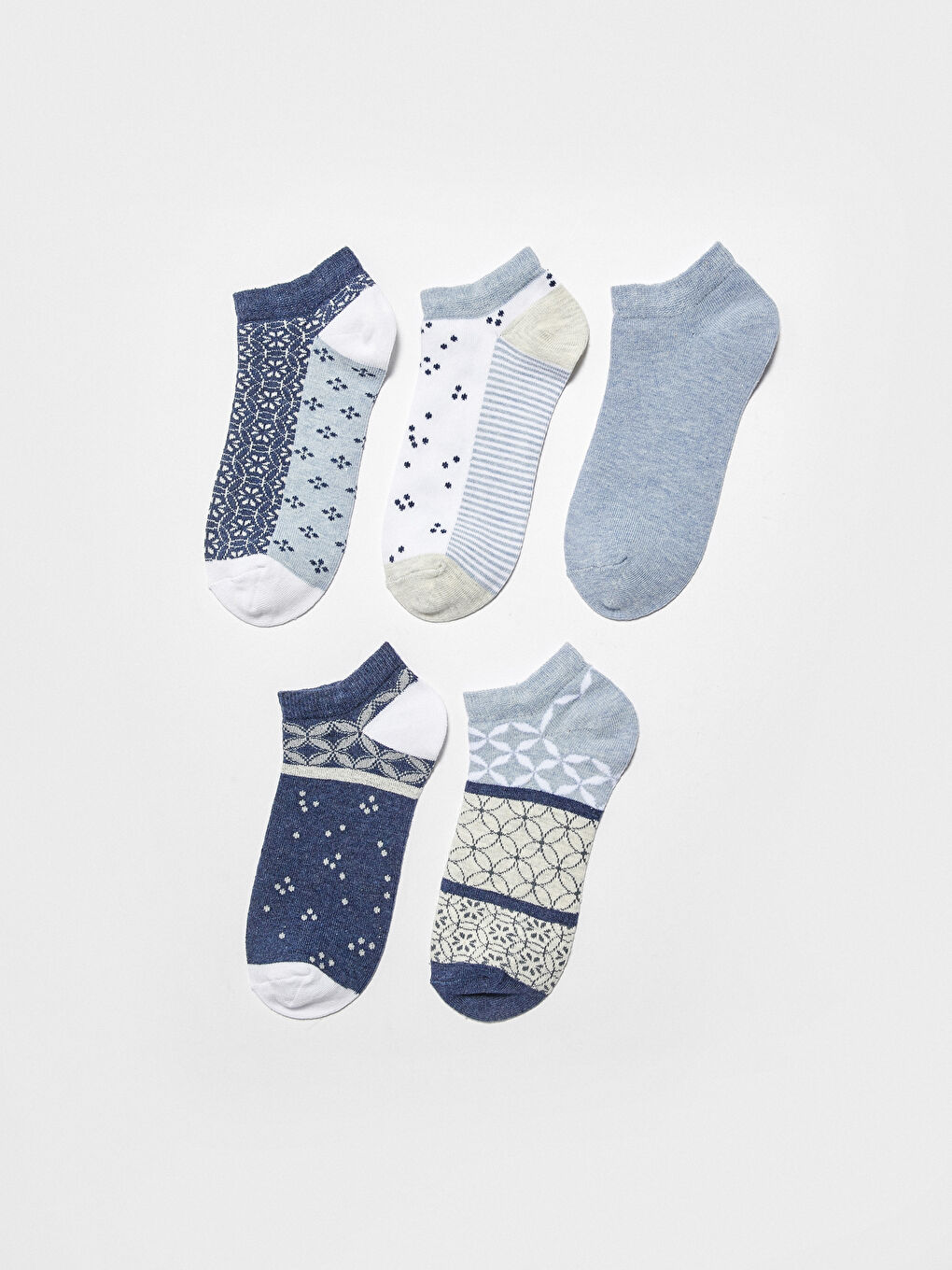 Mavi Desenli Kadın Patik Çorap 5 'li