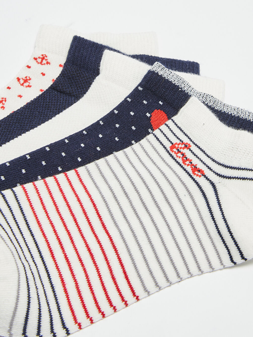 Ekru Desenli Pamuklu Kadın Patik Çorap 5'li-2