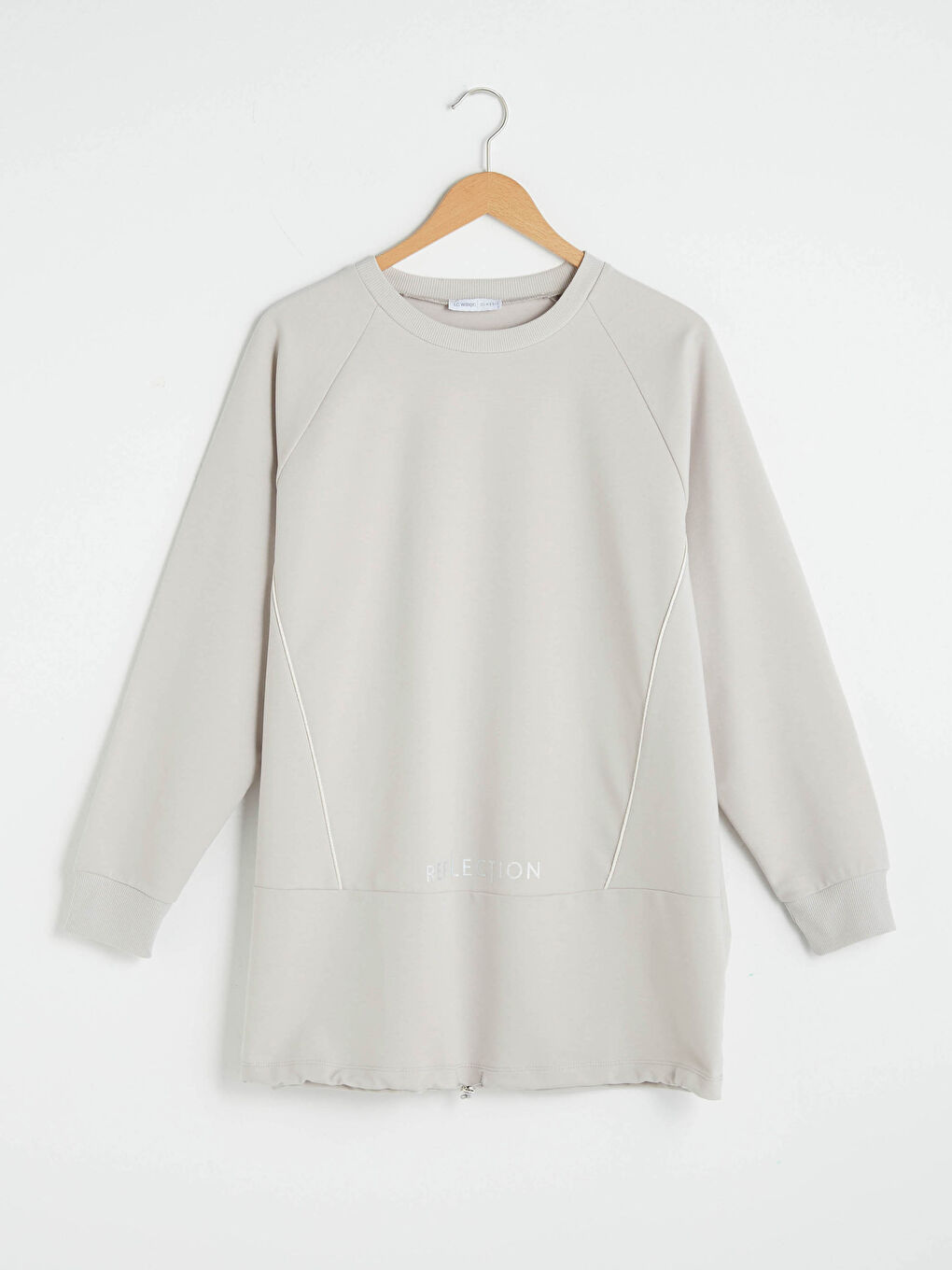 Gri Bisiklet Yaka Reflektör Baskılı Uzun Kollu Kadın Sweatshirt Tunik-9