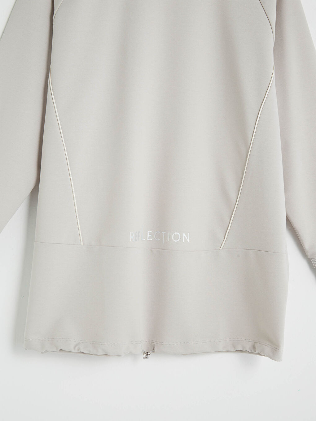 Gri Bisiklet Yaka Reflektör Baskılı Uzun Kollu Kadın Sweatshirt Tunik-10