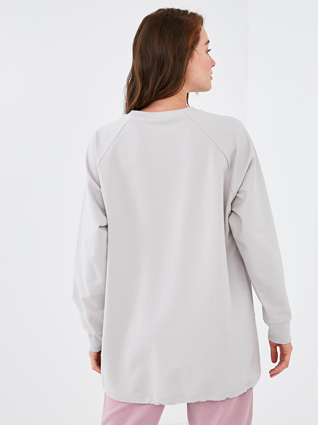 Gri Bisiklet Yaka Reflektör Baskılı Uzun Kollu Kadın Sweatshirt Tunik-4