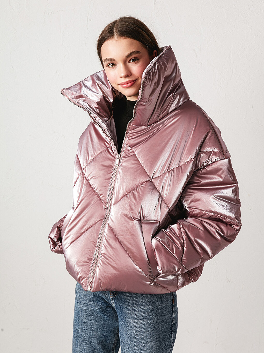 LC Waikiki Long Sleeve Thick Women's Inflatable Coat with Upright Collar Zipper -S1DC85Z8-MWY