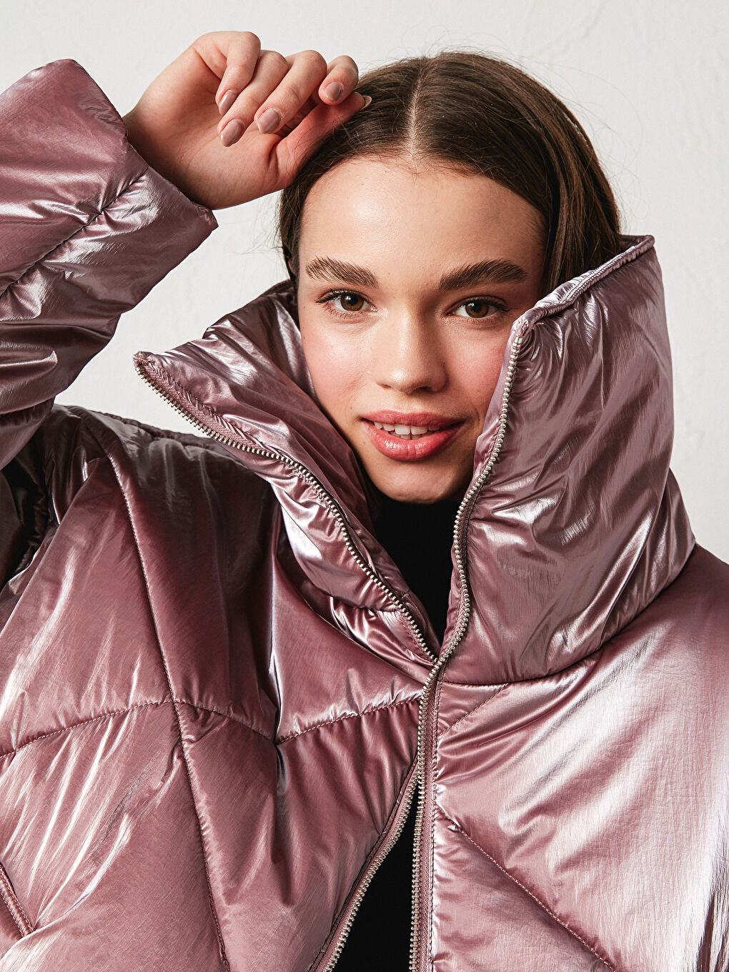 LC Waikiki Long Sleeve Thick Women's Inflatable Coat with Upright Collar Zipper -S1DC85Z8-MWY