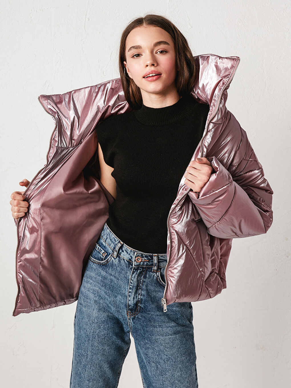 LC Waikiki Long Sleeve Thick Women's Inflatable Coat with Upright Collar Zipper -S1DC85Z8-MWY