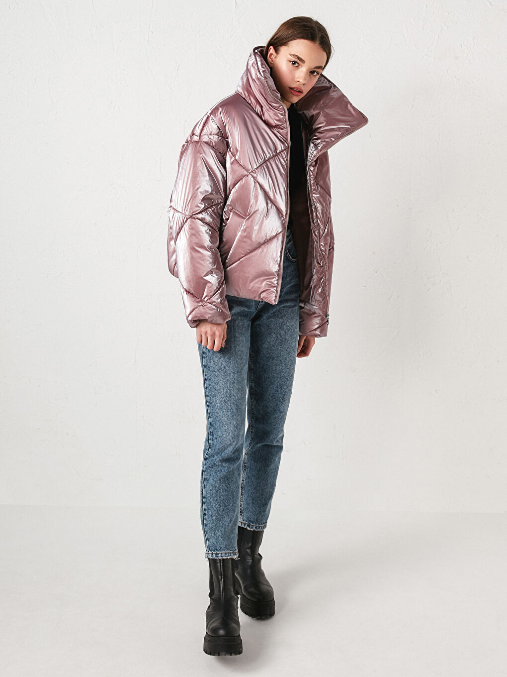 LC Waikiki Long Sleeve Thick Women's Inflatable Coat with Upright Collar Zipper -S1DC85Z8-MWY