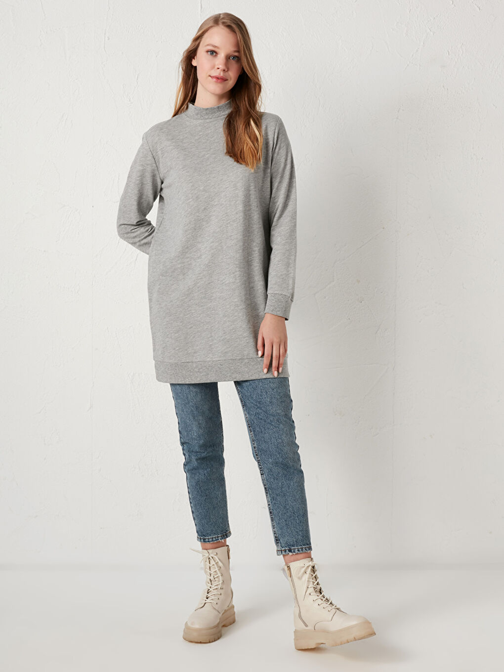 Neckband Cotton Women's Sweatshirt Tunic-3