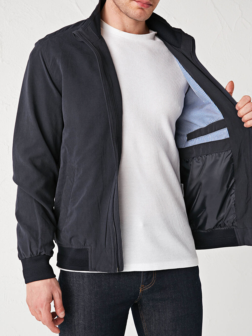 Vertical Collar Bomber Thin Men's Coat-2