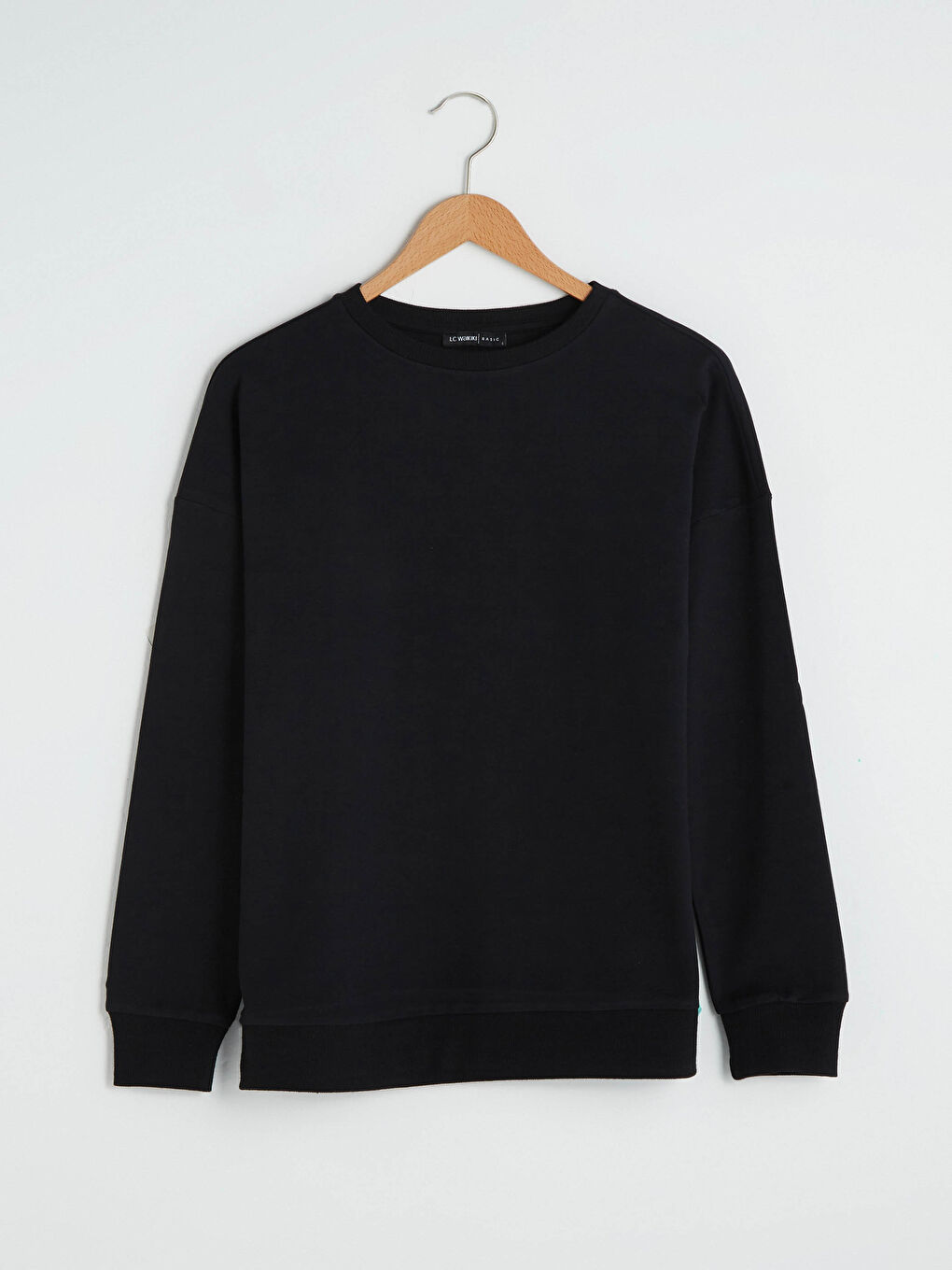 Siyah Bisiklet Yaka Basic Uzun Kollu Pamuklu Kadın Sweatshirt-10