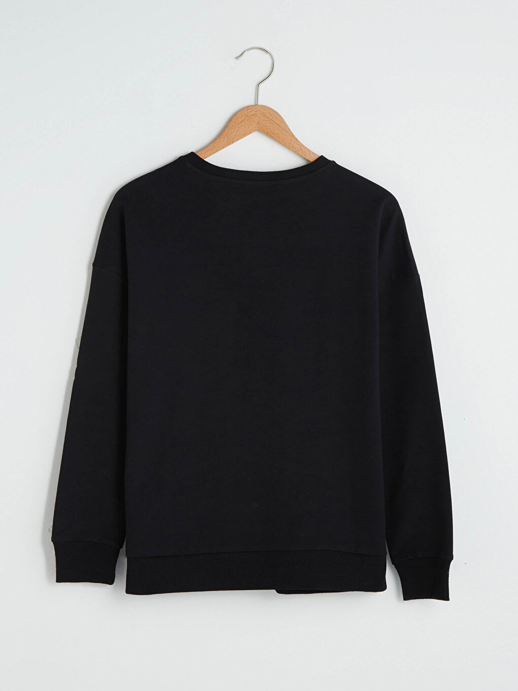 Siyah Bisiklet Yaka Basic Uzun Kollu Pamuklu Kadın Sweatshirt-11