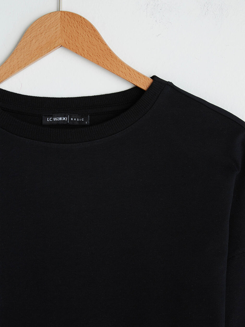 Siyah Bisiklet Yaka Basic Uzun Kollu Pamuklu Kadın Sweatshirt-12