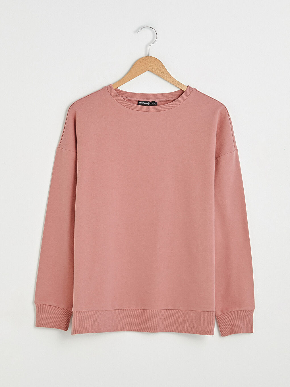 Pembe Bisiklet Yaka Basic Uzun Kollu Pamuklu Kadın Sweatshirt-15