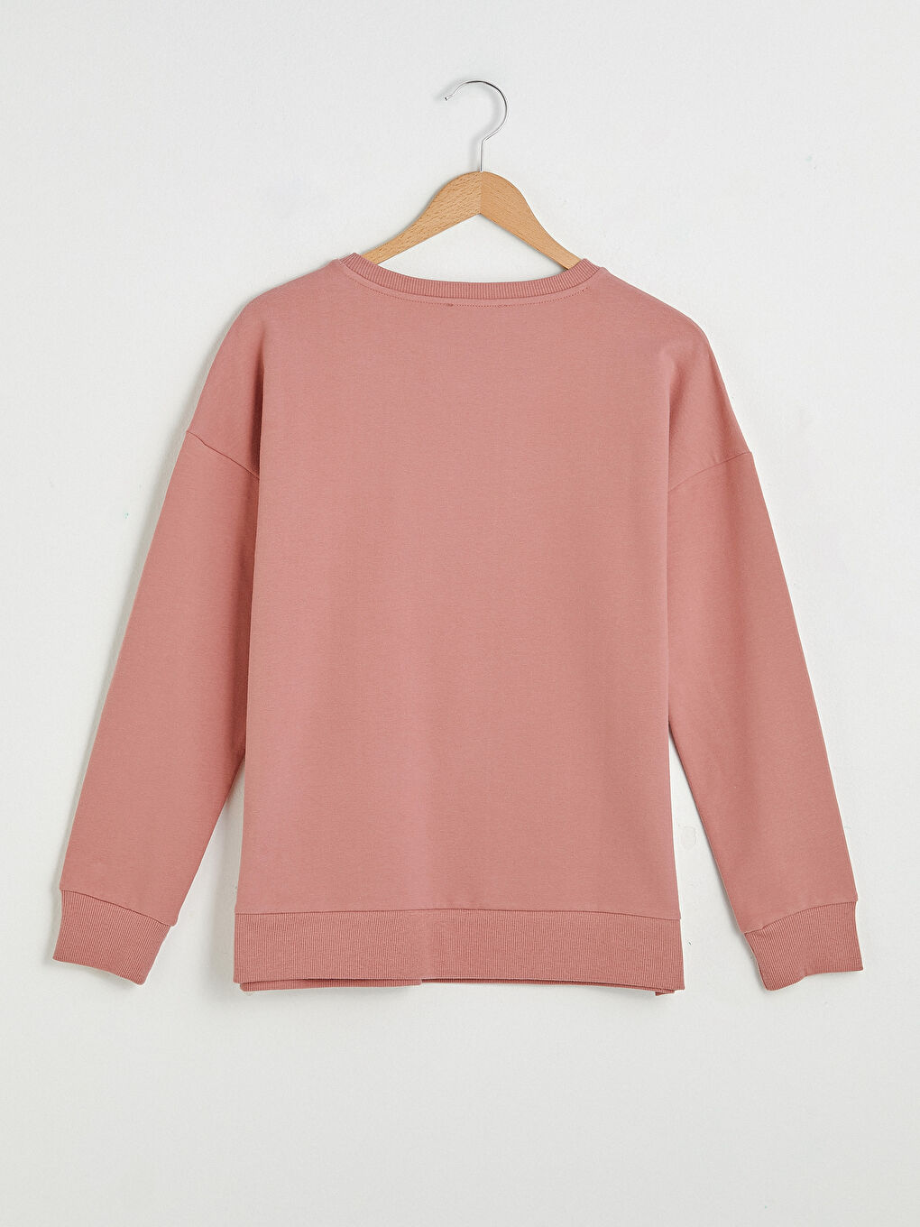 Pembe Bisiklet Yaka Basic Uzun Kollu Pamuklu Kadın Sweatshirt-16