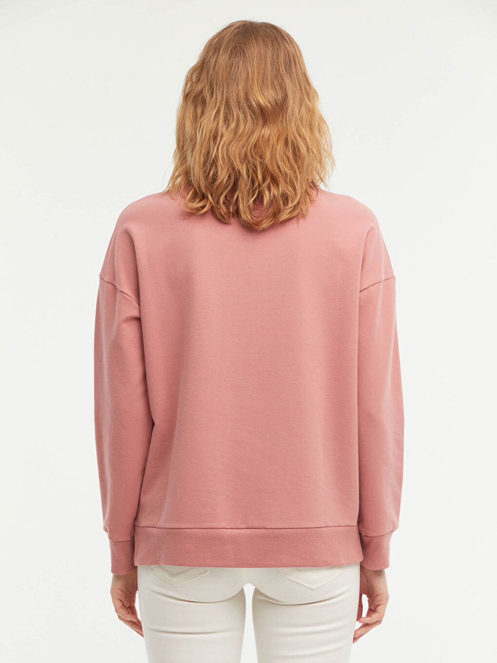 Pembe Bisiklet Yaka Basic Uzun Kollu Pamuklu Kadın Sweatshirt-13
