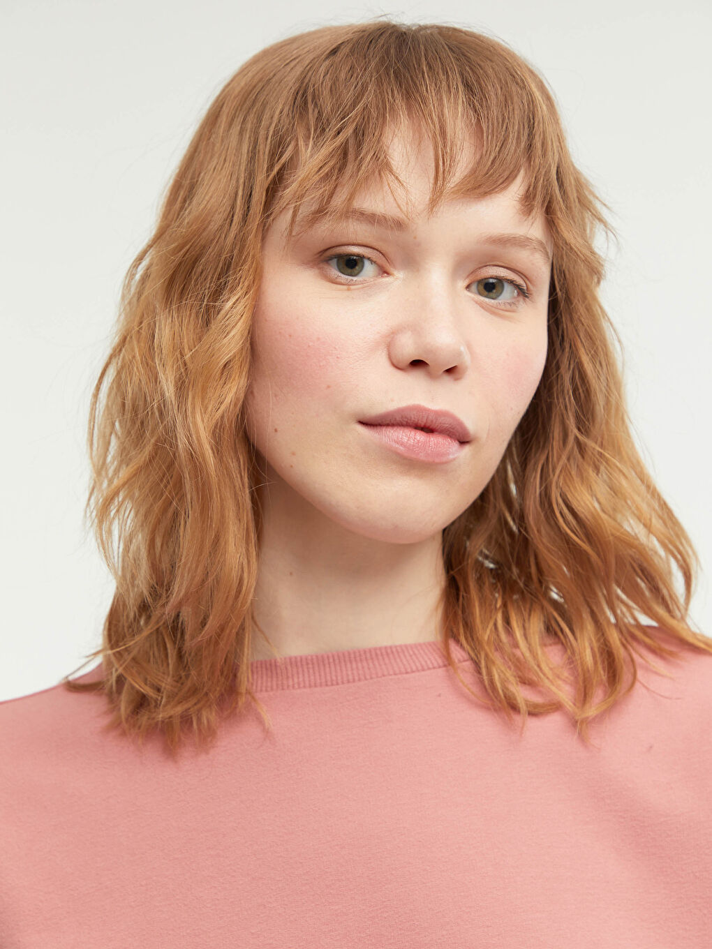 Pembe Bisiklet Yaka Basic Uzun Kollu Pamuklu Kadın Sweatshirt-11