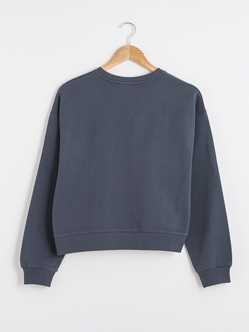 Antrasit Bisiklet Yaka Flints Stones Baskılı Uzun Kollu Pamuklu Kadın Sweatshirt-7