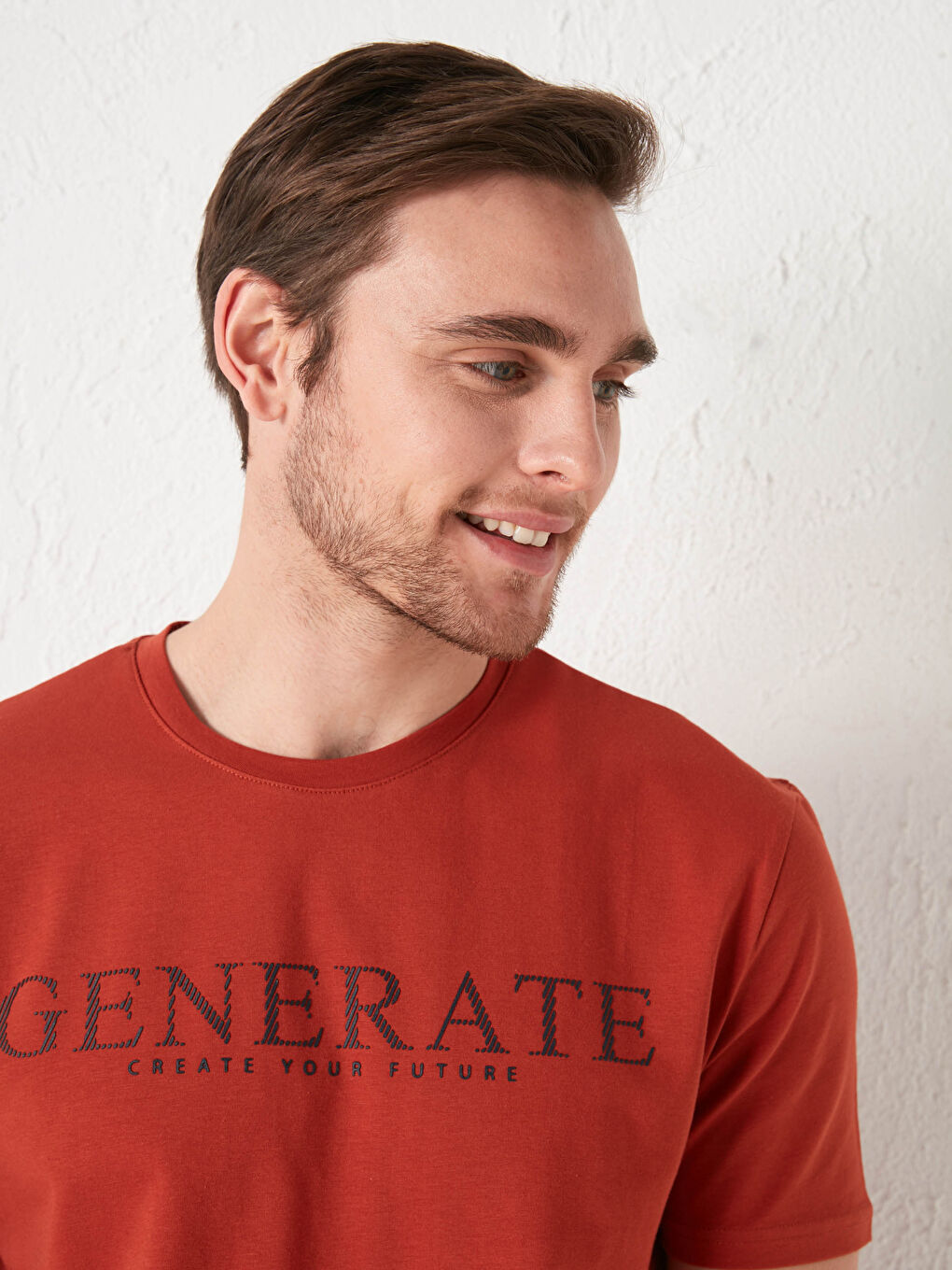 Kahverengi Bisiklet Yaka Kısa Kollu Baskılı Penye Erkek Tişört-3