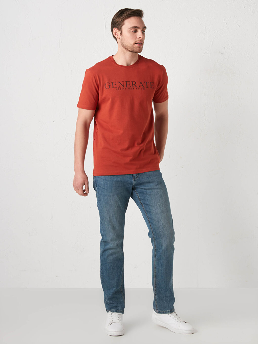 Kahverengi Bisiklet Yaka Kısa Kollu Baskılı Penye Erkek Tişört-4