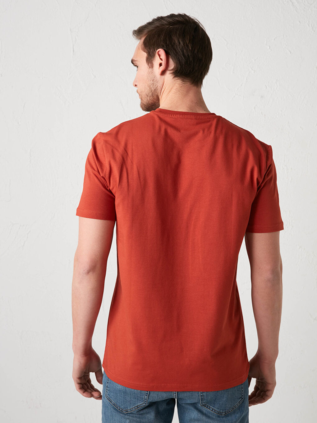 Kahverengi Bisiklet Yaka Kısa Kollu Baskılı Penye Erkek Tişört-5