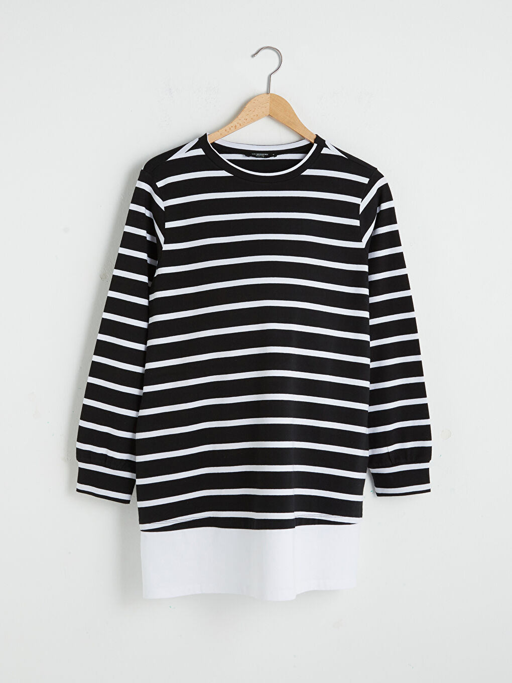 Siyah Bisiklet Yaka Çizgili Uzun Kollu Hamile Tunik-5