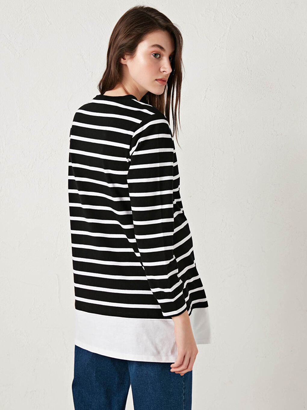 Siyah Bisiklet Yaka Çizgili Uzun Kollu Hamile Tunik-3