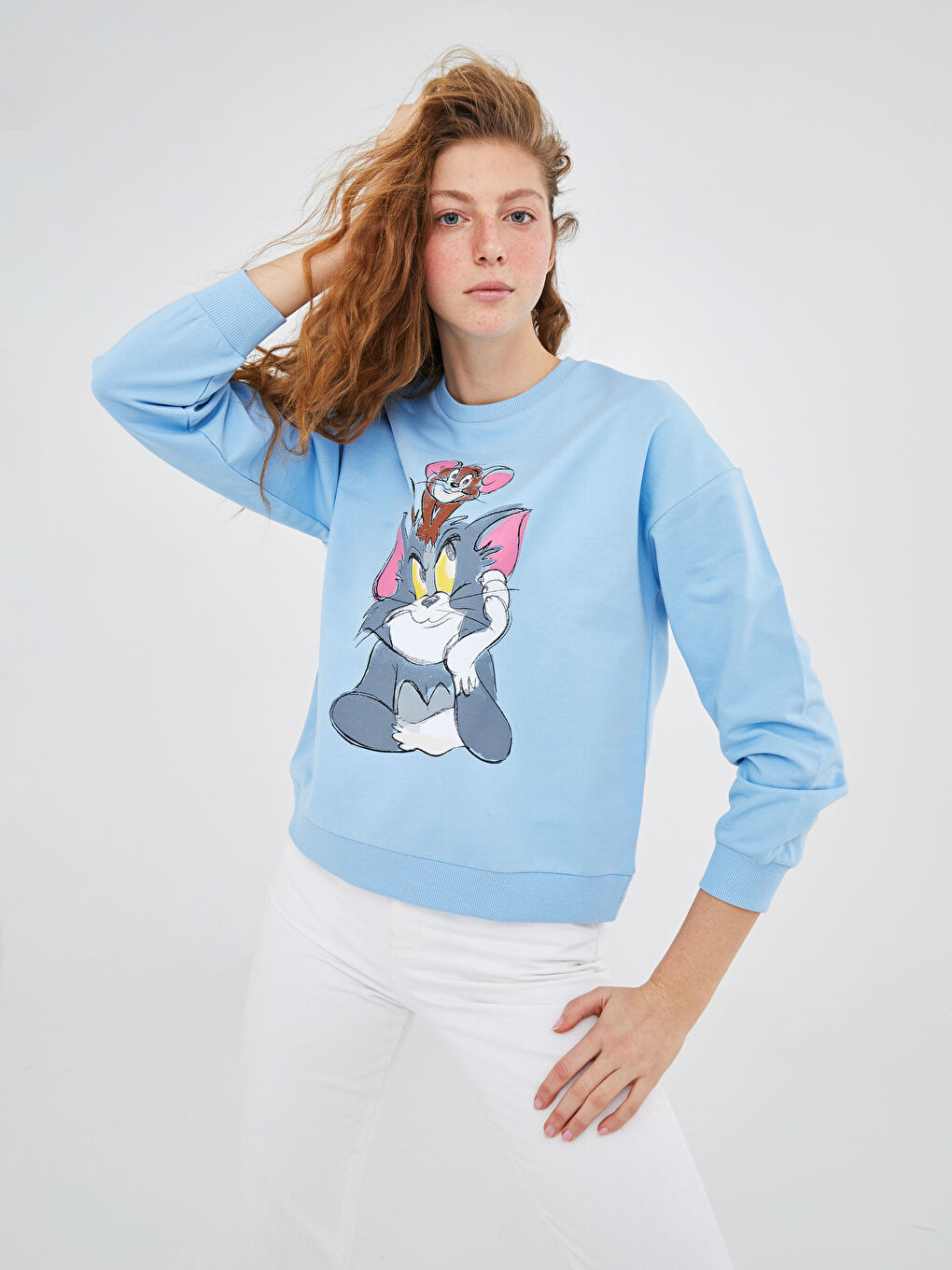 Sweat-shirt Imprimé Tom & Jerry à Col Rond pour Femmes