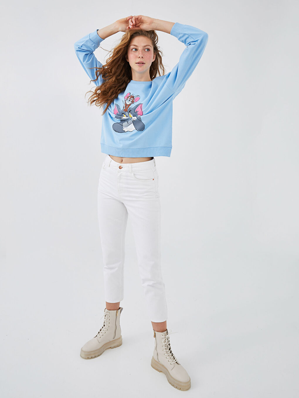 Sweat-shirt Imprimé Tom & Jerry à Col Rond pour Femmes-3