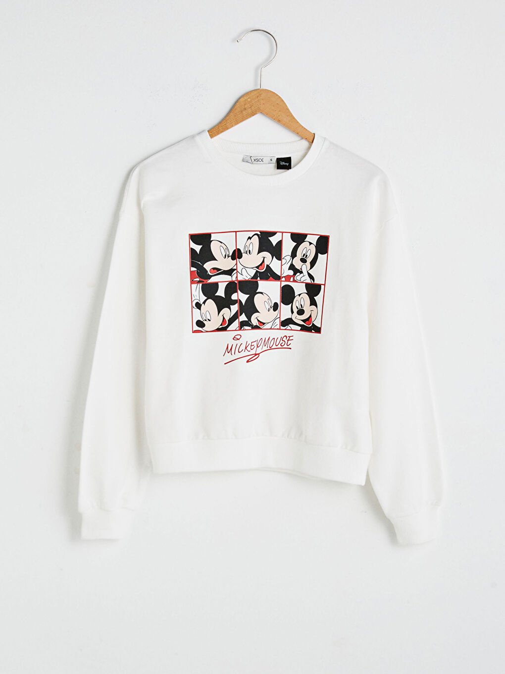 XSIDE Ekru Bisiklet Yaka Mickey Mouse Baskılı Pamuklu Kadın Sweatshirt - 5