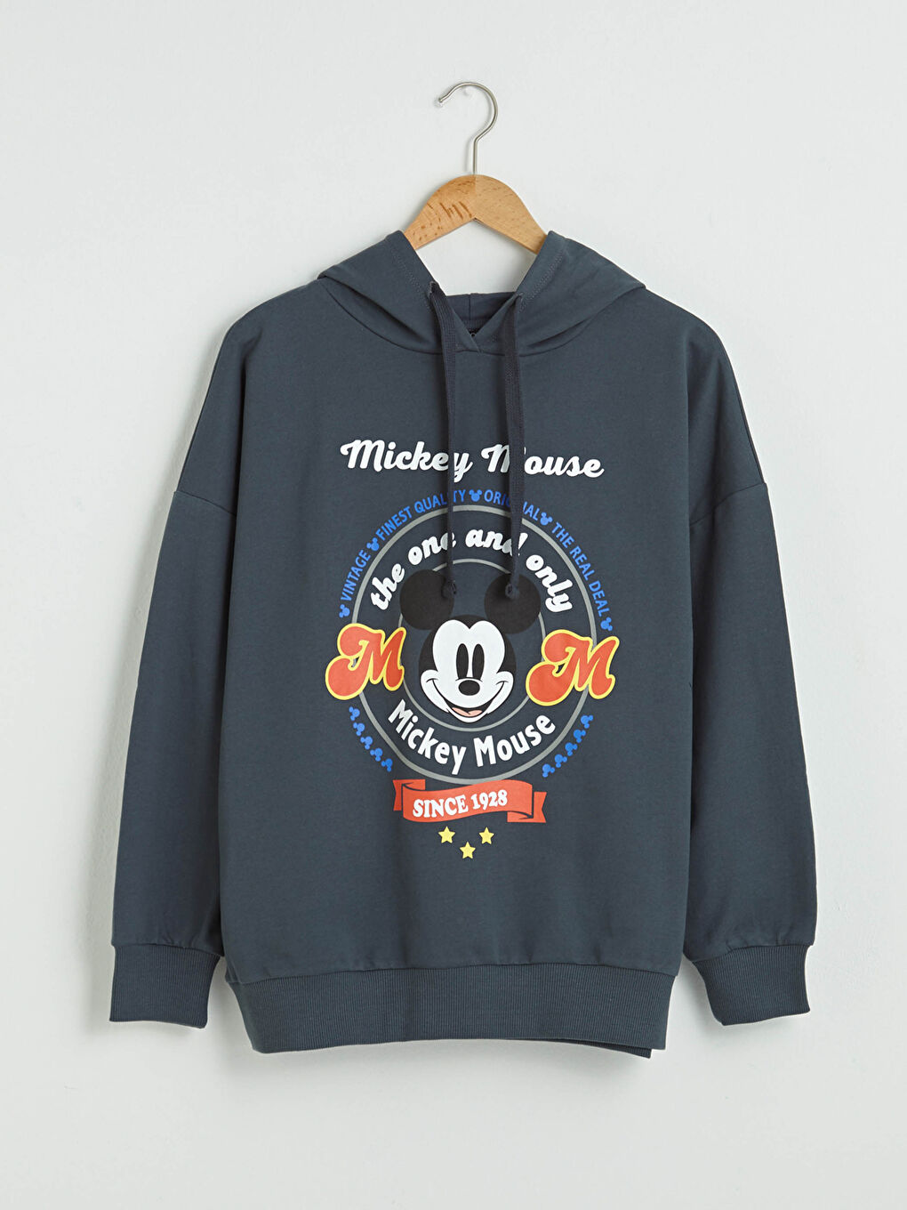 Antrasit Mickey Mouse Baskılı Uzun Kollu Oversize Kadın Hoodie-6