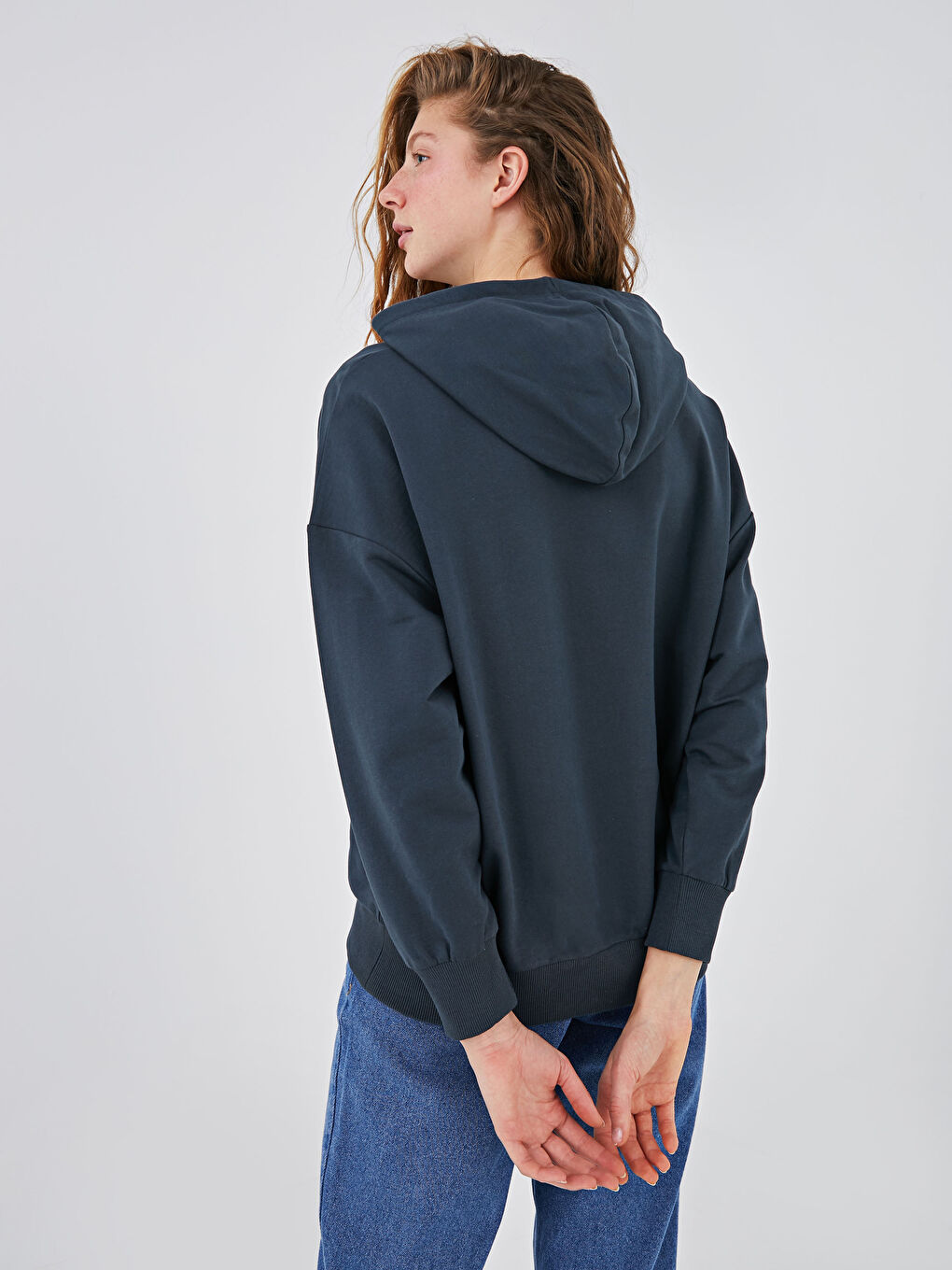 Antrasit Mickey Mouse Baskılı Uzun Kollu Oversize Kadın Hoodie-5