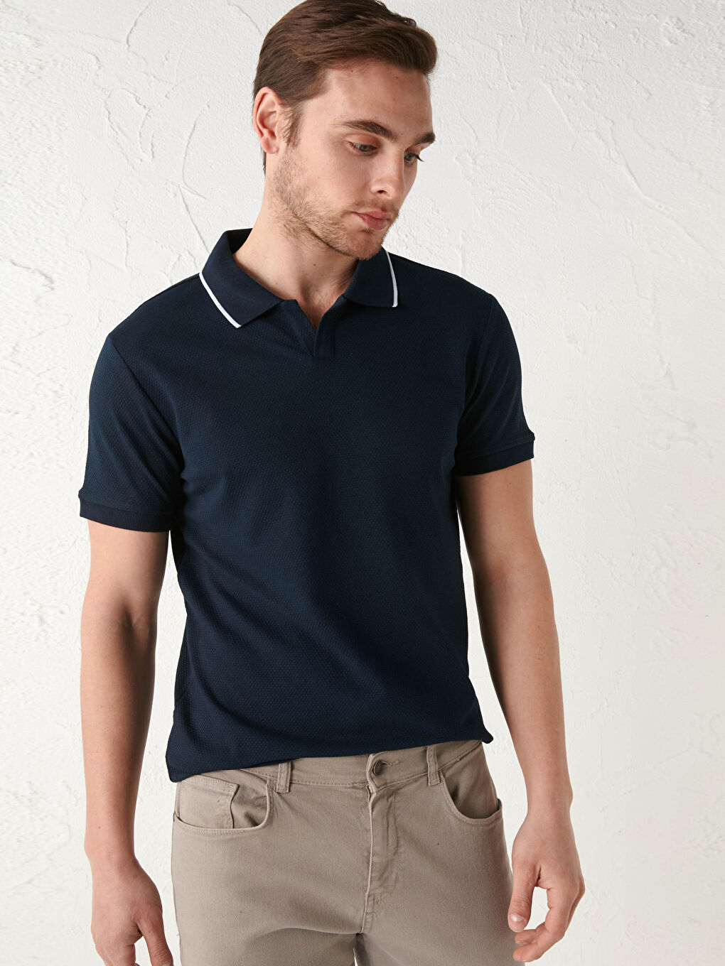 Lacivert Polo Yaka Kısa Kollu Erkek Tişört-1
